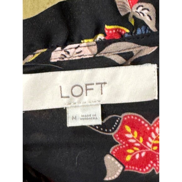 Ann Taylor LOFT Top Women's Size Med Black Floral Paisley Popover Sheer Blouse - Picture 7 of 7